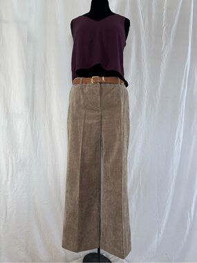 Renuar Taupe Corduroy Wide Leg Pants 10 Quiet Luxury Academia Y2K